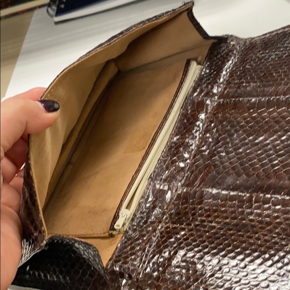 Dark Brown Snakeskin Envelope Clutch Bag Purse - Picture 12 of 13